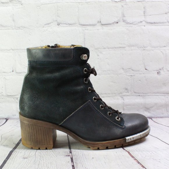 Fly London Shoes - Fly London Mong Rug Slouch Black Leather Wedge Heeled Ankle Boots 39 / 8